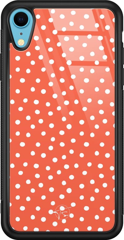 Hoesje geschikt voor iPhone XR - Oranje stippen - Luxe Hard Case - Gestipt - Oranje - Mooie Telefoonhoesjes