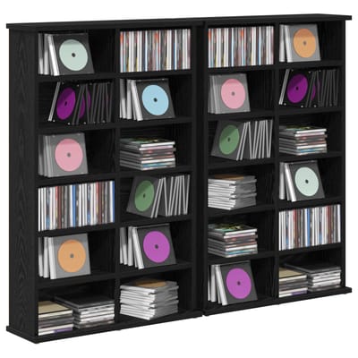 vidaXL - CD - Kast - 2 - st - Zwart - eiken - 60 - x - 17 - x - 92 - cm - Bewerkt - hout