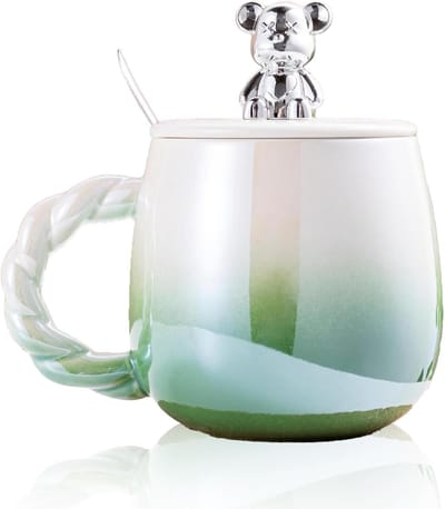 Grote keramische mok van 450 ml met reactieve glazuurafwerking, uniek design, geschikt voor magnetron en vaatwasser, perfect voor koffie en thee