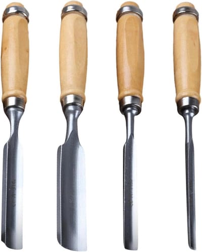 Houtbewerkingsbeitelset - Houtsnijgereedschap - Hout Bewerken - Slijtvast Staal - 4 Stuks - Houtkleur