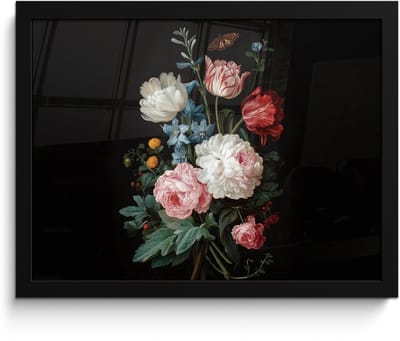 Poster in lijst - Fotolijst 40x30 cm - Posters - Boeket - Kleurrijk - Klassiek - Posterlijst zwart - Decoratie - Wanddecoratie woonkamer - Muurdecoratie slaapkamer