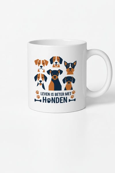 Leven Is Beter Met Honden Mok 330ml – Witte Keramische Koffiemok met Schattige Honden Illustratie – Perfect Cadeau voor Hondenliefhebbers
