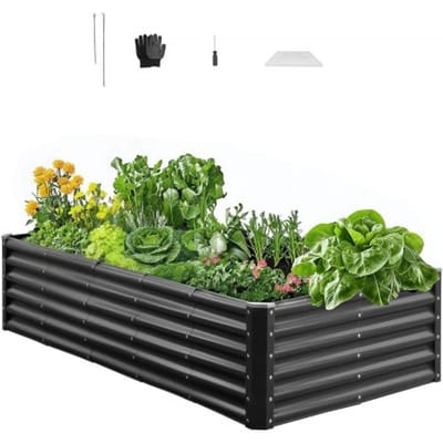 VEVOR Verhoogd Tuinbed, Metaal, 1800x900x430 mm, Plantbed, Groentebed, Plantenbak met Open Bodem & Afgeronde Randen, Bloembed, Kruidenbed, Ideaal voor Groenten, Bloemen, Kruiden & Vetplanten