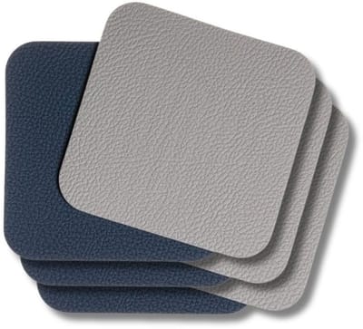 Cookinglife Onderzetters - Onderzetters voor Glazen - Vegan Leer - Dubbelzijdig - Grijs/Blauw - Eenvoudig Reinigbaar - 10 x 10 cm, 6 Stuks