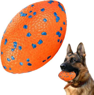 Hondenbal, robuust hondenvoetbalspeelgoed voor sterke kauwers, onverwoestbare grote rugbybal, drijvend hondenspeelgoed voor apporteerspelletjes in het water, voor middelgrote en grote honden
