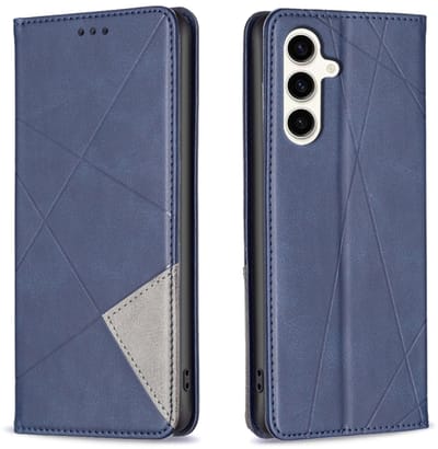 Voor Samsung Galaxy S24 FE 5G Rhombus Texture Magnetisch leren telefoonhoesje (blauw)