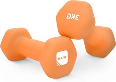 Neopreen halter paar met anti-slip grip zeskantranden waterbestendig oppervlak en workout-postergids - Gewichtenset voor thuis sportschool en fitness training (1 kg 2 kg 3 kg) - Hoogwaardige KAYMAN-producten Dumbbell