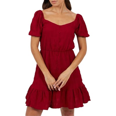Brave Soul Mini-jurk met hartvormige halslijn en korte mouwen voor dames (Rood)
