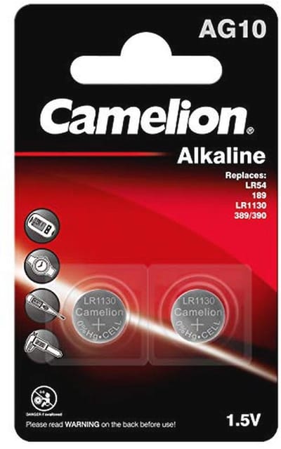 Alkaline knoopcelbatterij AG10/LR54/LR1131/389 - 1,5 volt, set van 2, 78 mAh
