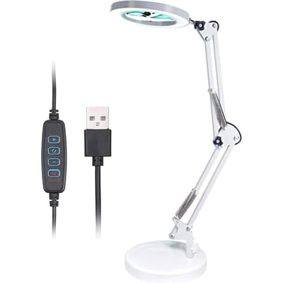 Vergrootglas Vergrootglas met 64 LED's Bureaulamp Tafellamp 8x Vergroting 10 Niveaus Verstelbaar wit