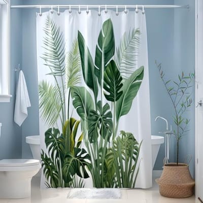 SnelShoppen - Douchegordijn 3D HD Groene Bladeren, Mufbestendig, Gewogen Zoom met Metalen Oogjes, Wasbaar Polyester 180x180cm voor Badkamer