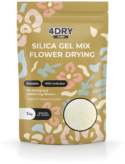 4DRY Flower Mix met Kleurindicator | 1 kg | Hersluitbare zak | Silica Gel voor Bloemen Drogen | Wit 0,2 - 0,8mm | Fijne korrel