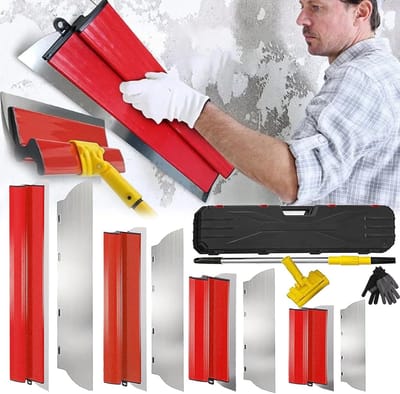 11 stuks plamuurmes, 0,5 mm, set 80 cm/60 cm/40 cm/25 cm, gereedschapsspatel met roestvrijstalen lemmet, wanddecoratie, groot werkgebied met telescoopstang