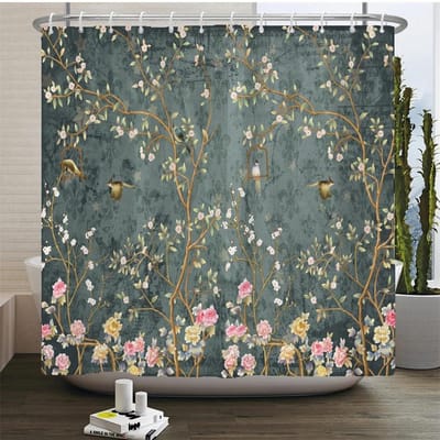 Chinese stijl bloem en vogels boom douchegordijnen badgordijn waterdicht badkamer decor met haken 3d printen badgordijn 90x180cm-35x70in