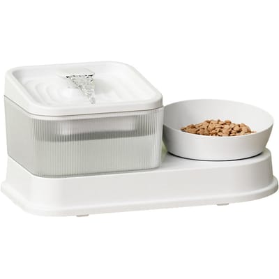 Fontaine à eau pour chat et gamelle à nourriture multifonction automatique inclinée surélevée double gamelles pour chat avec 4 white