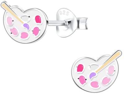 Joy|S - Zilveren palette oorbellen - 8 x 6 mm - schilder paletje kinderoorbellen - 62
