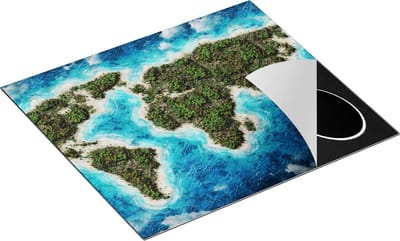 Chefcare Inductie Beschermer Eilanden Wereldkaart - 60x50 cm - Afdekplaat Inductie - Kookplaat Beschermer - Inductie Mat