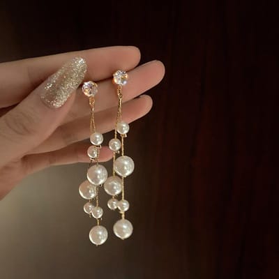 Trendy Parel Lange Oorbellen voor Vrouwen Elegant Bruiloftsfeest Kristal Bloem Ster Kwastje Ronde Hangende Oorbellen Statement Sieraden Cadeau brown