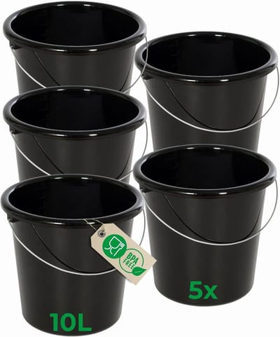 Novaliv 5 stuks emmer 10L zwart met maatverdeling - schoonmaak emmer 10 liter? 28,5 cm Praktische alleskunner met schaalverdeling voor huishouden & tuin ideaal als huishoudemmer, wateremmer, dweilemmer, emmer