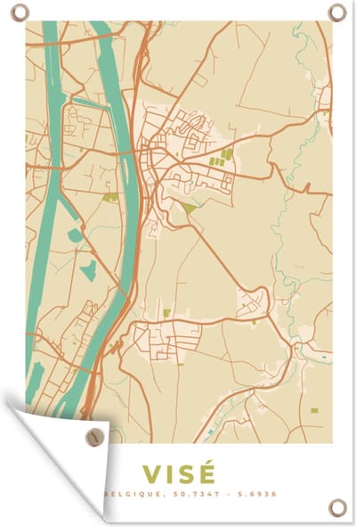 Muurdecoratie Plattegrond - België - Kaart - Vintage - Visé - Stadskaart - 120x180 cm - Tuinposter - Tuindoek