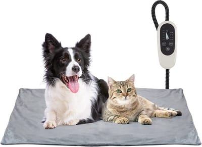 Verwarmingskussen voor huisdieren, zelfverwarmend bed voor katten en honden met timer, geschikt voor katten en honden, met kauwbestendige stroomkabel, 6 temperatuurstanden.