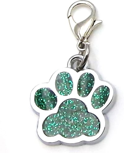 Klikhanger sleutelhanger hanger hondenpootje groen met glitter voor ketting of halsband