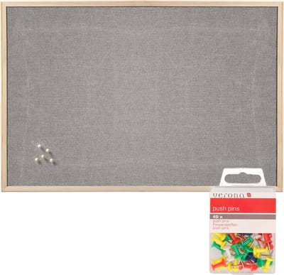 Prikbord incl. 40x punaises gekleurd - textiel - 60 x 80 cm - lichtgrijs