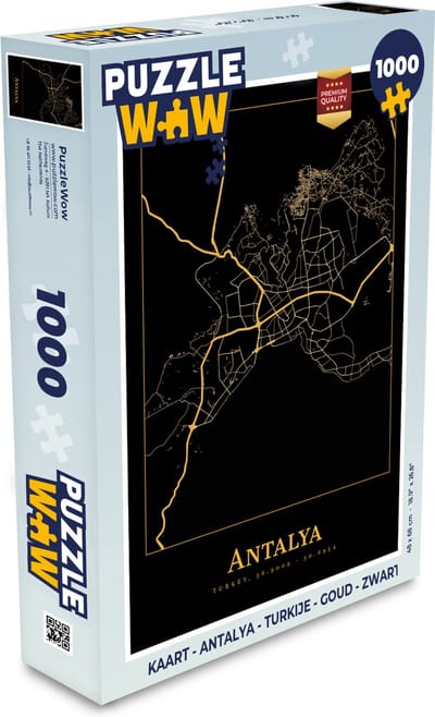 Puzzel Kaart - Antalya - Turkije - Goud - Zwart - Legpuzzel - Puzzel 1000 stukjes volwassenen