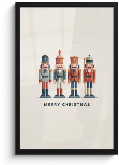 Poster in lijst - Fotolijst 40x60 cm - Posters - Notenkrakers - Minimalistisch - Kerst - Beige - Posterlijst zwart - Decoratie - Wanddecoratie woonkamer - Muurdecoratie slaapkamer - Kerstversiering - Kerstdecoratie voor binnen - Kerstmis