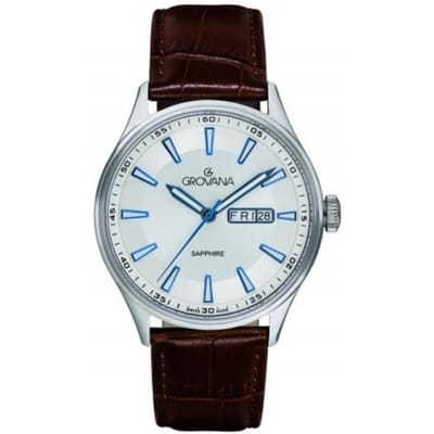 Grovana St. Andrews Leren Band Zilveren Wijzerplaat Kwarts 1194.1532 Herenhorloge