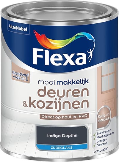 Flexa - Mooi Makkelijk Deuren & Kozijnen Zijdeglans - Indigo Depths - Mengverf - 750 Ml