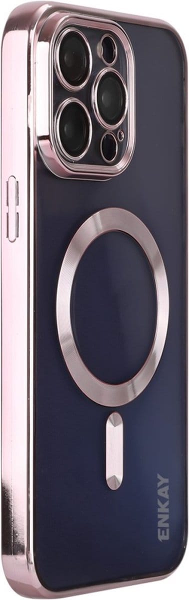 ENKAY Hoesje - Geschikt voor iPhone 16 Pro Max Hoesje - ENKAY Metallic TPU Back Cover met Camera Lens Protector - MagSafe Compatible - Rose Gold