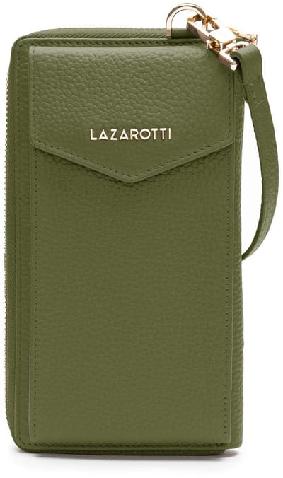 Lazarotti Leren portemonnee schoudertas Bologna Leather Zip Around Wallet With Phone Pocket Olive olijfgroen