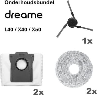 Dreame L40 / X40 / X50 Onderhoudsbundel 1x Zijborstel 2x Dweilpad 2x Stofzuigerzak
