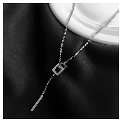 dames ketting met dubbel vierkant hangers-40cm+6cm-zilver