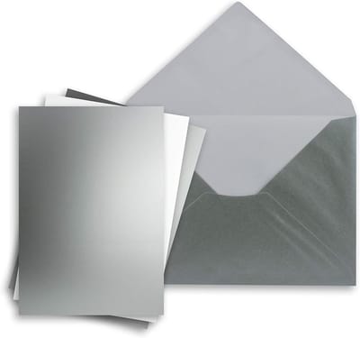 Kaart met envelop - Wenskaartenset - Persoonlijke berichten - Mat zilver design - 25 sets - Zilver