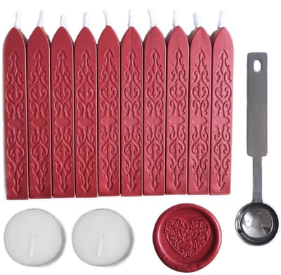10 Stuks Sealing Wax Sticks met Wick, Inclusief 2 Witte Kaarsen en 1 Wax Smeltlepel voor Trouwinvitaties, Kaarten en Enveloppen in Diep Wijnrood