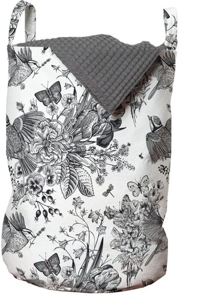New Bed Bloemen Gedetailleerde gravure Lente Wasmand met Handvatten en Koordsluiting, 33 cm x 48 cm