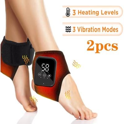 Elektrische Vibratie Enkelmasseur 3 Versnellingen Verwarmde Enkelwikkel Voetbeschermer Ondersteunende Brace Verwarmingsmassageriem Voor Gewrichtsverstuiking