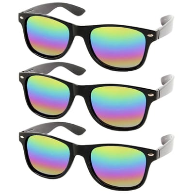 Fako Fashion - 3x Zonnebril Zwart - Heren Zonnebril - Dames Zonnebril - Classic - UV400 - Zwart - Regenboog Spiegelglazen - 3 Stuks