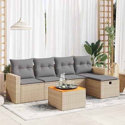 vidaXL - 6-delige - Loungeset - met - kussens - poly - rattan - beige