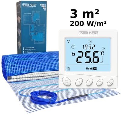 Elektrische vloerverwarmingsset 3 m², 200 W/m² + W350 Wi-Fi programmeerbare thermostaat