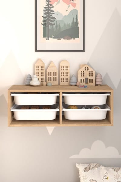 Opbergkast - 4 witte opberglades - Speelgoedkast - Kinderkast - Boekenkast - ladekast - Industriele vakkenkast - Speelgoed organizer - Playroom