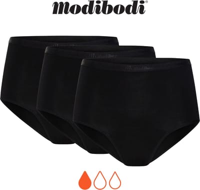 Modibodi Menstruatie Ondergoed Licht absorberend Dames Klassieke Hoge Slip 3-pack Zwart 38