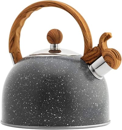 Fluitende Waterkoker - Theepot RVS - Thee Zetten - Houtnerf Handvat - 2.5 Liter - Space Grey