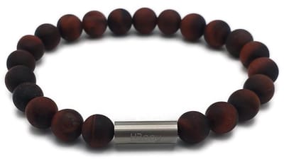H-Beau - Handgemaakte Armband van Edelstenen - Natuurstenen - Rode Tijgeroog Kralen - RVS Kraal - 8mm - lengte 19cm - Rood - Zwart - Heren - Uniseks - Sterrenbeeld - Horoscoop - Leeuw - Tweeling