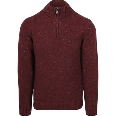 Suitable Half Zip Trui Donnegal Tweed Eco Wool Bordeaux - Maat XXL - Heren - Quarter zip - Schipperstrui met rits - Volwassen mannen