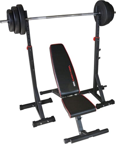 Halterbank met Halterstandaard - Fitnessbank Trainingsbank - Krachttraining Thuis - Verstelbare Rugleuning en Zitting - 125x40x42 cm - Zwart