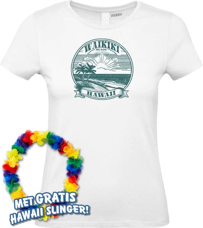 Dames t-shirt Waikiki Beach | Toppers in Concert 2024 | Club Tropicana | Hawaii Shirt | Ibiza Kleding | Wit Dames | maat XS