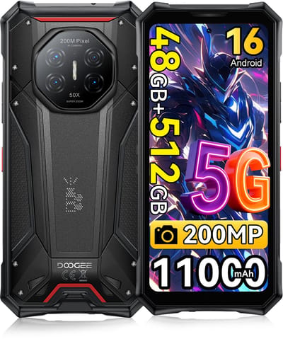 DOOGEE S300 PRO Robuuste smartphone 5G - 6.78 inch FHD+ 120Hz - 48GB RAM - 512GB ROM - 11000mAh 66W - Android 16 - 200MP+36MP Camera - Outdoor Smartphone IP68/IP69K - Dual Sim Telefoon - NFC GPS - Zwart